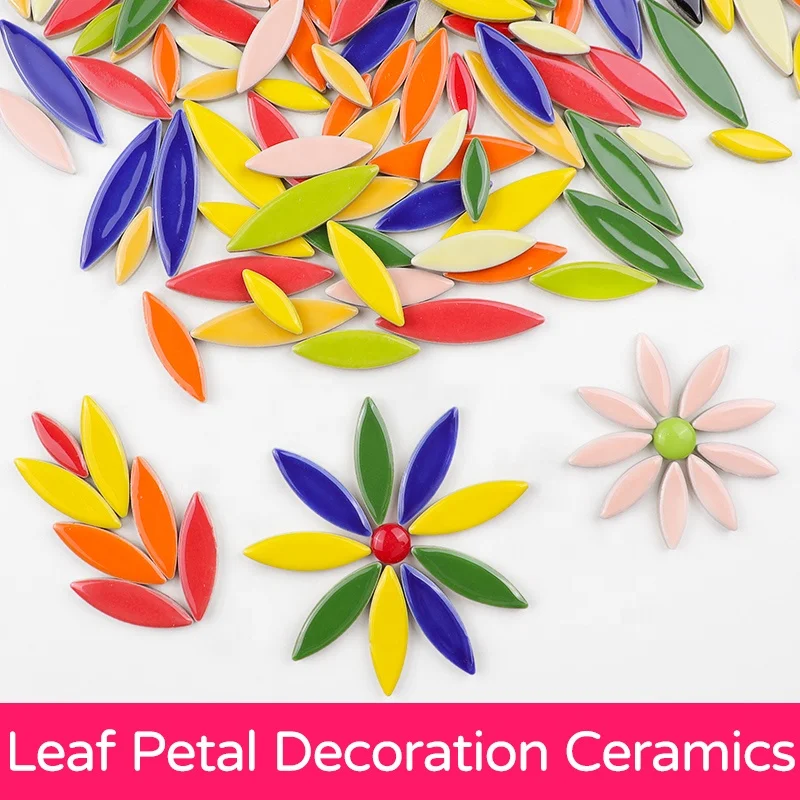DIY mosaic art leaf petal decoration ceramics,  loose irregular mosaics chips & mini glazed ceramic tiles for crafts hobby art