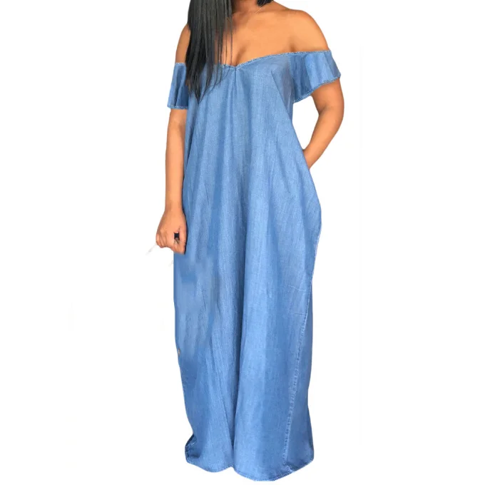 Strapless Ladies Denim Dresses Loose Women Jean Dress Lady Long Dress