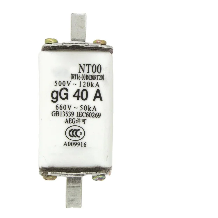 Hot Sale NT00 16,20,25,32,35,40,50,63,80,100,125,160A blade ceramic fuse link Low Voltage fuse link blade