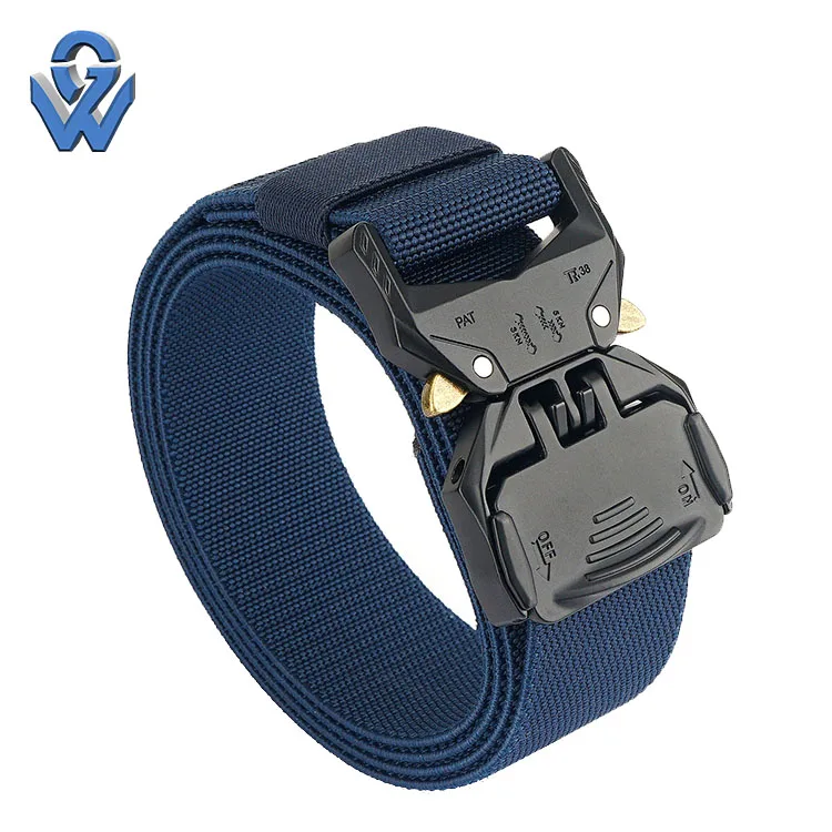 Professional Soft Designer Elastic Nylon Tactical Webbing Belt for Men with Zinc Alloy Quick Release Buckle