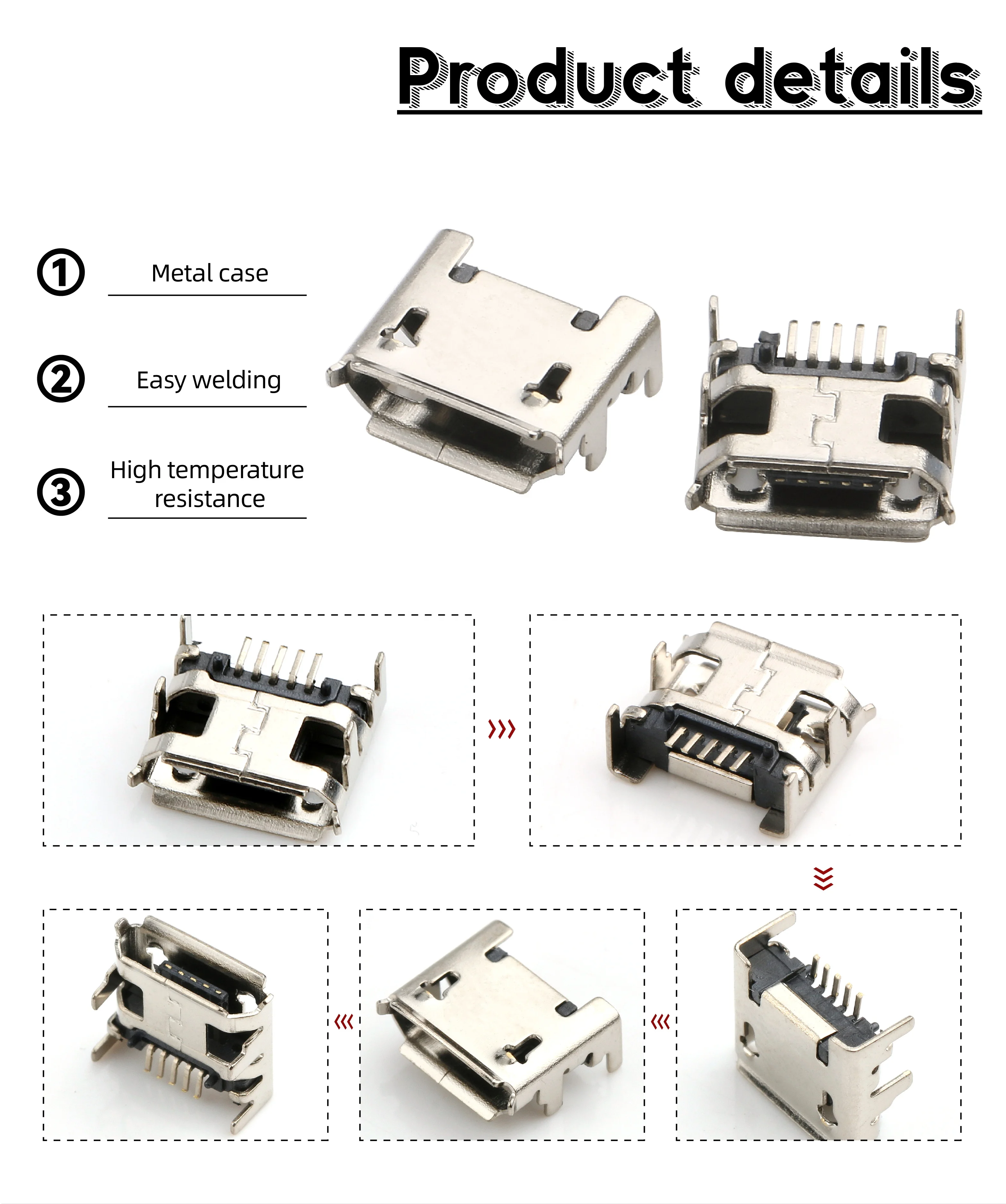 Pcb wire welding usb 2.0 male connector micro