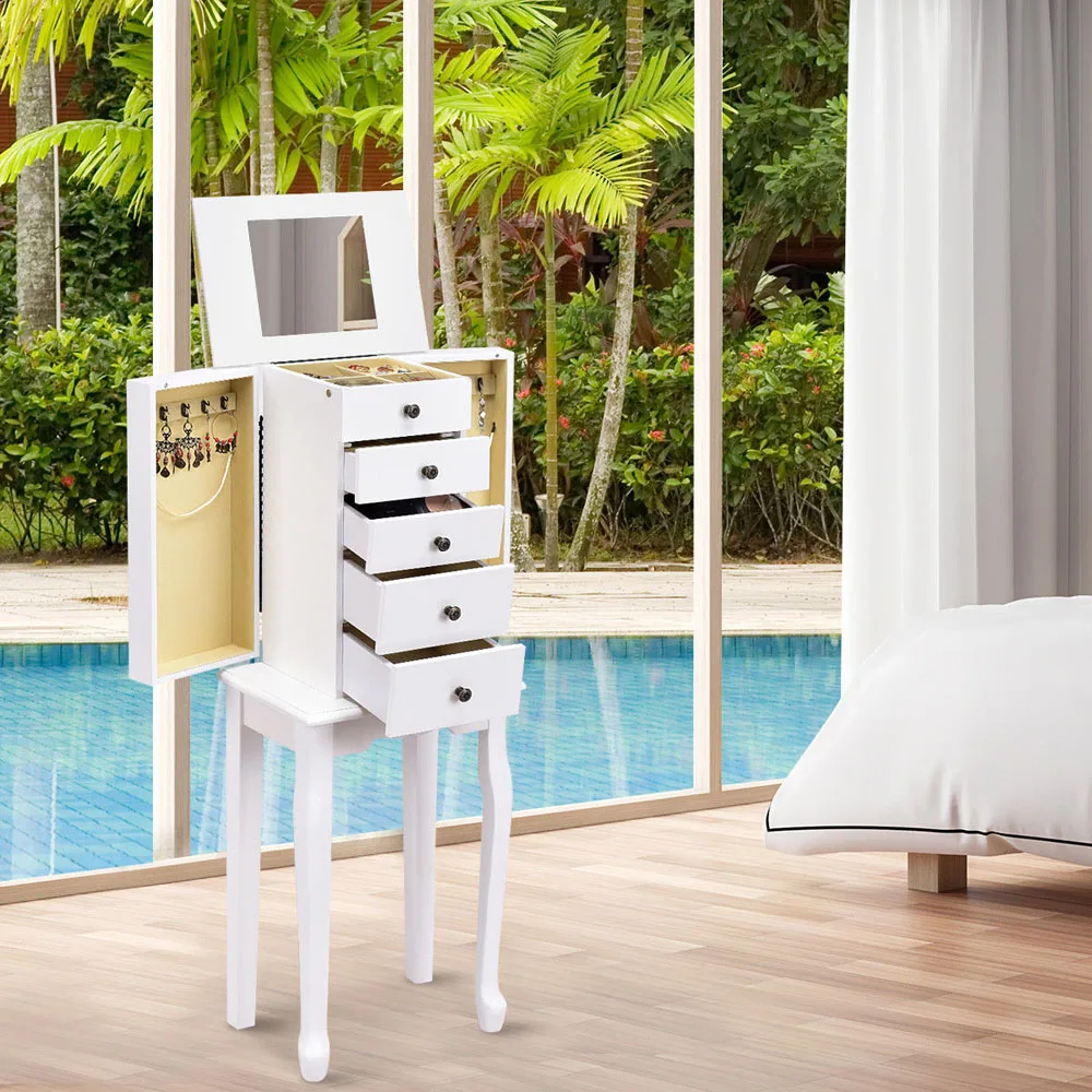 White Jewelry Cabinet Armoire Storage Box Chest Standing Organizer with Mirror