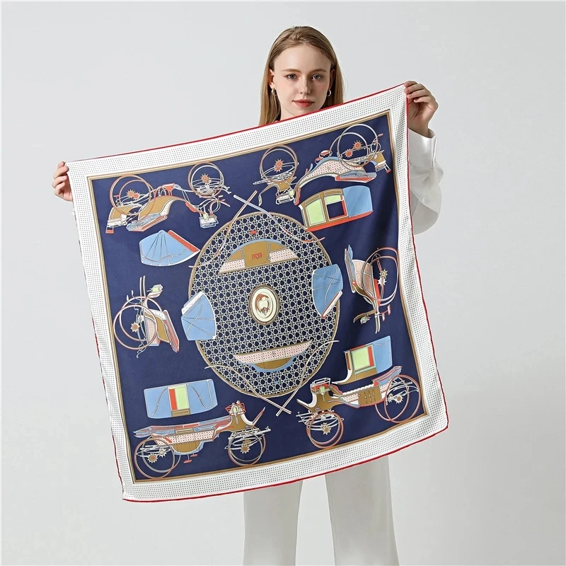 Chinese Silk Scarf for Women Floral Printed Square Custom Silk Scarves Female