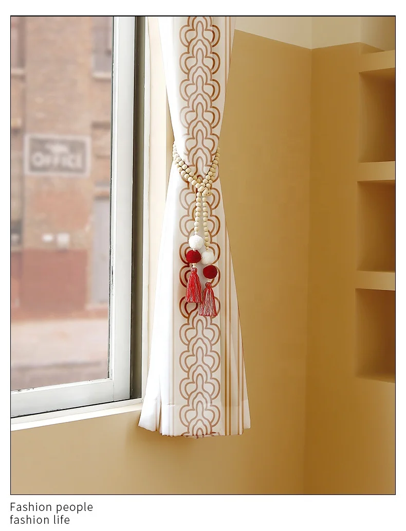 Bohemian Macrame Pom Poms Tassel Curtain Ornaments INS Nordic Style Rope Wooden Beads Home  Decoration Wall Hanging