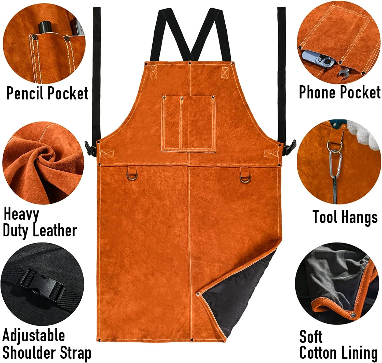 Swelder 2023 Leather Welding Work Apron Heat Resistant & Flame Resistant Bib Apron Flame Retardant Heavy Duty BBQ Apron