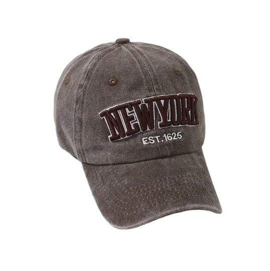 Brown New-York Denim Baseball Cap Spring And Summer New Style Embroidered Letter Cap With All-around Sunscreen Cap