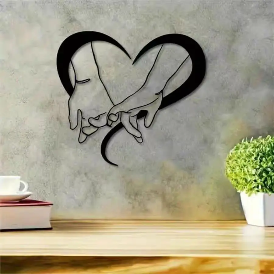 Minimimalist Metal Wall Art Lovers Holding Hands Wrought Iron Crafts for Bedroom & Living Room Wall Hanging Billboards