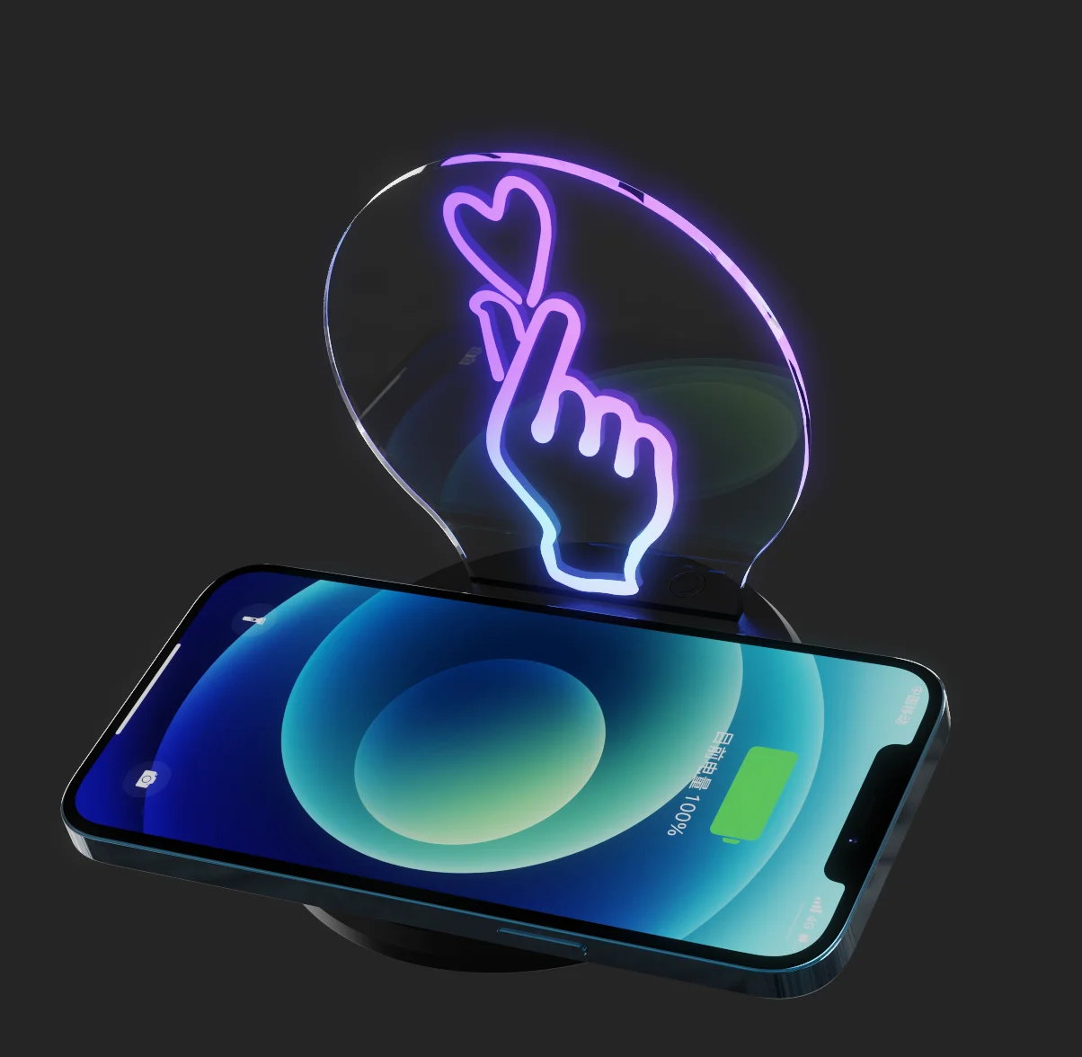 New Custom Pattern Promotion 3D Art 7 Colors RGB LED Light 15W Qi Fast Multi Wireless Charger Pad Phone Holder With Night Light