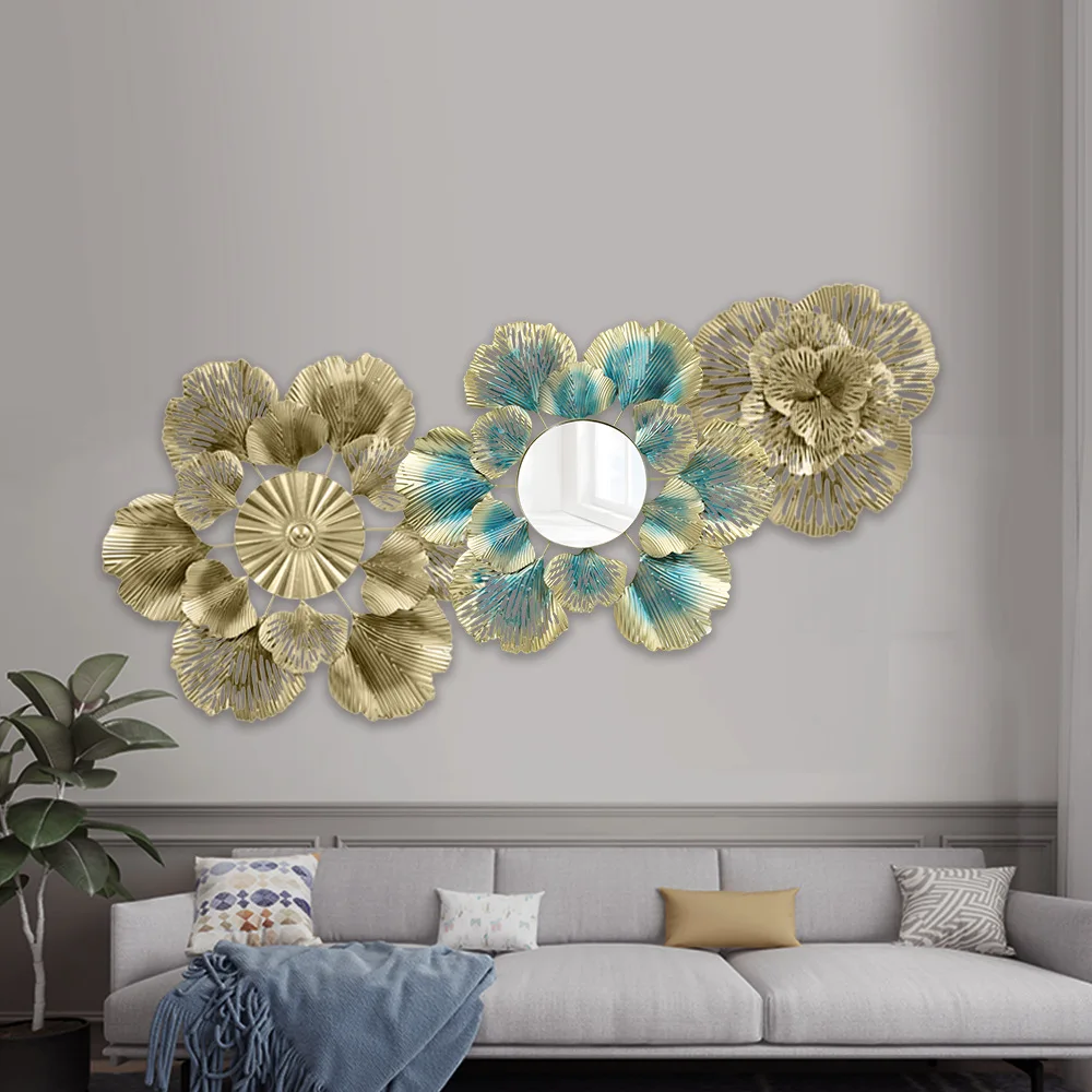 Wall Decor Nordic Flower Mirror Bedroom Living Room Hanging Metal Modern Accents Gold Luxury Art Decorative Home Wall Decor
