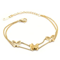 New fashion 316 titanium steel 18K Gold Plated non fading Bracelet female hollow double-layer Butterfly Bracelet