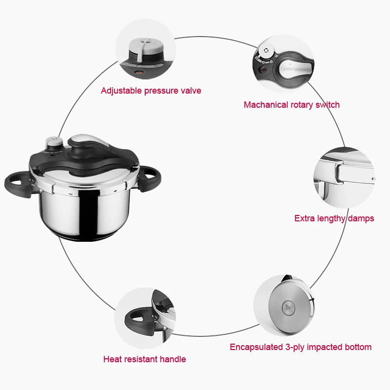 Preferred factory commercial steel pressure cooker 6L gas presser cooker stainless steel use for gas and induction cooker