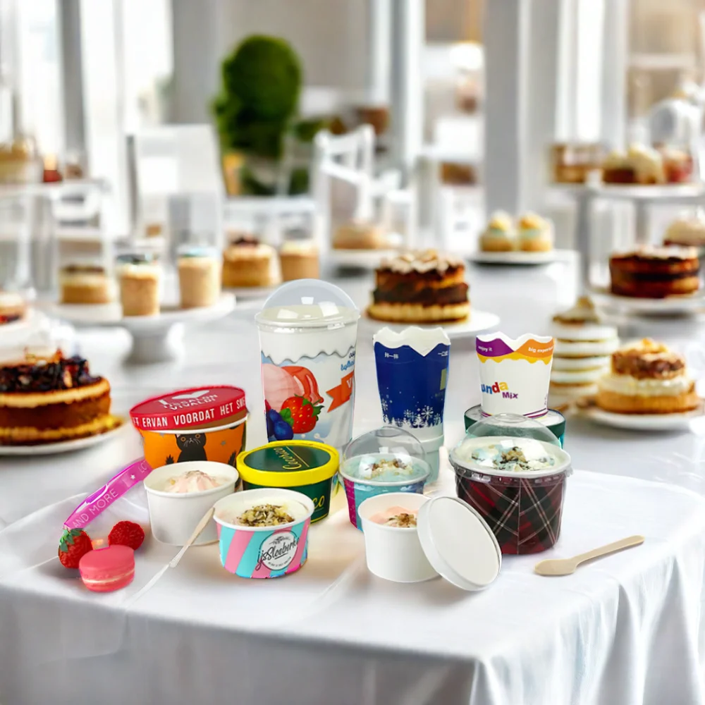 Factory wholesale price 3oz/ 4oz paper ice cream cup Custom logo disposable ice cream paper cup with lid