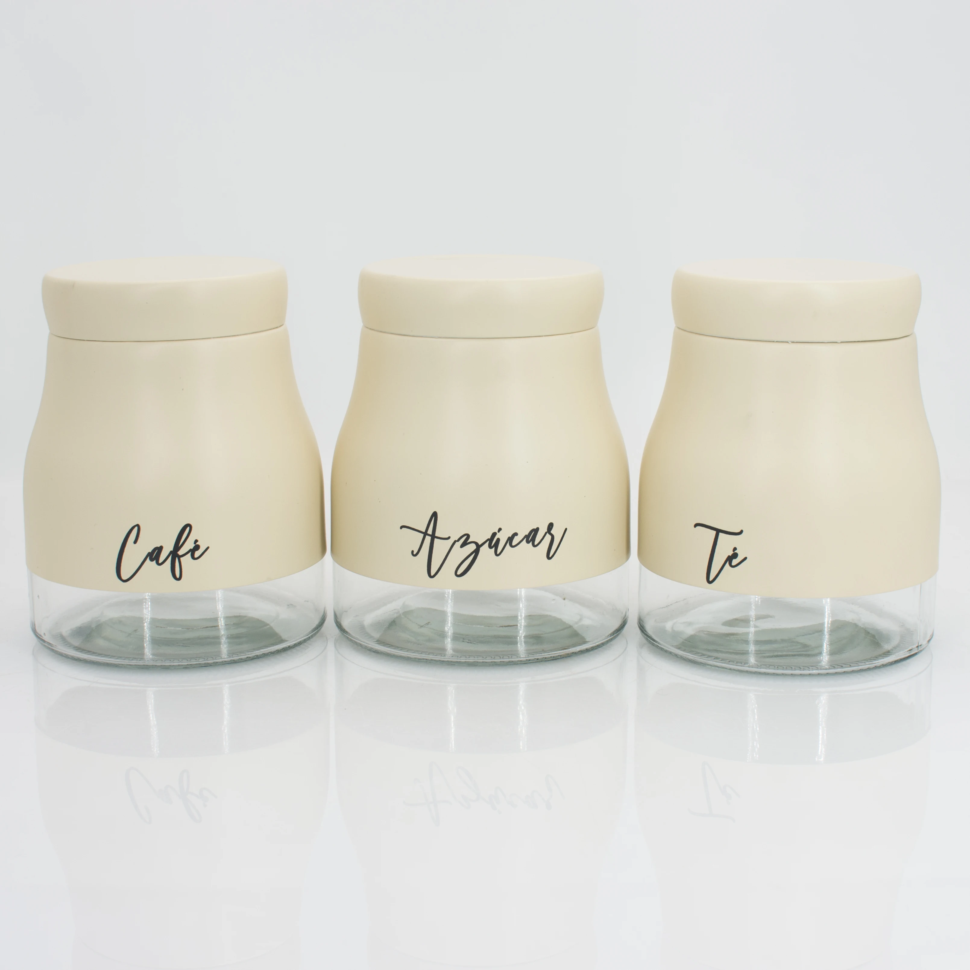 Tea Sugar Coffee Storage Container Sets Stainless Steel Coated Glass Canister Jars Set