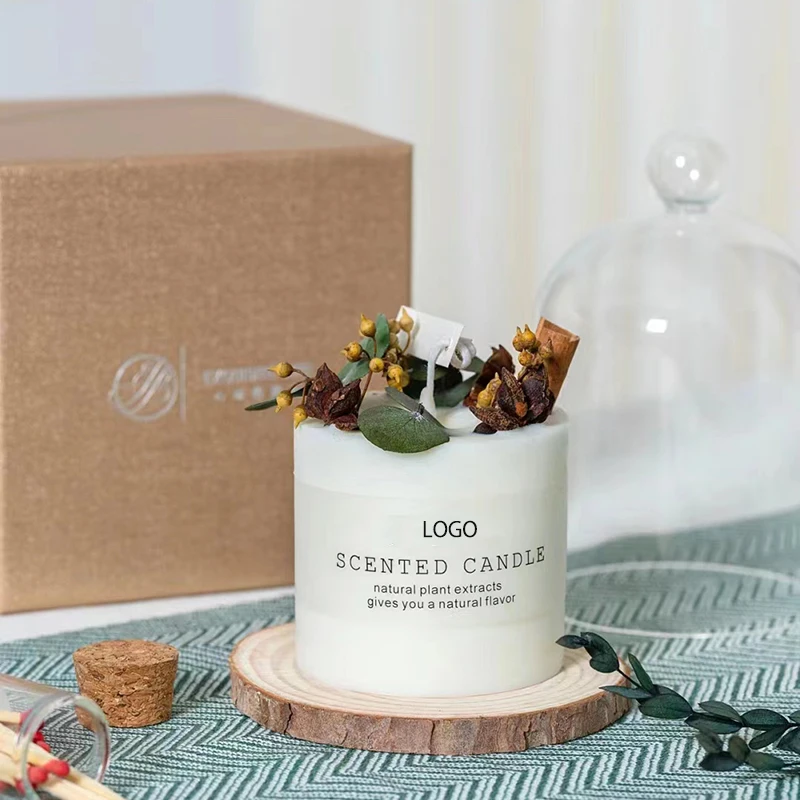 Beautiful Beeswax Pillar Candles with Aromatic Flower and Fruit for Halloween Christmas Easter Ramadan Home Decoration Gift