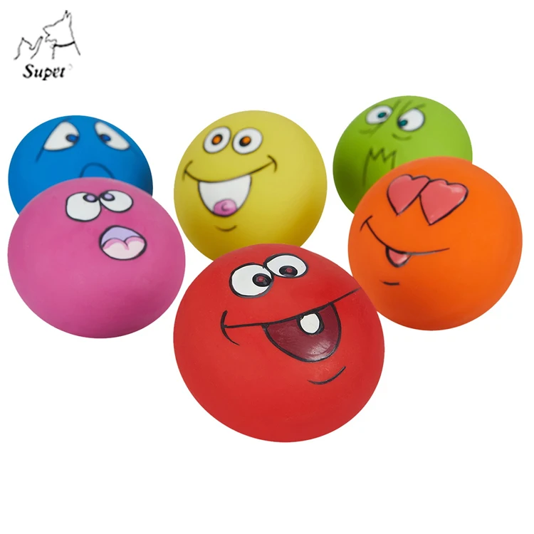 Wholesale Low MOQ Colorful New Patterns Natural Rubber Smile Face Dog Squeaky Toys,Dog Soft Toy Squeaker Ball