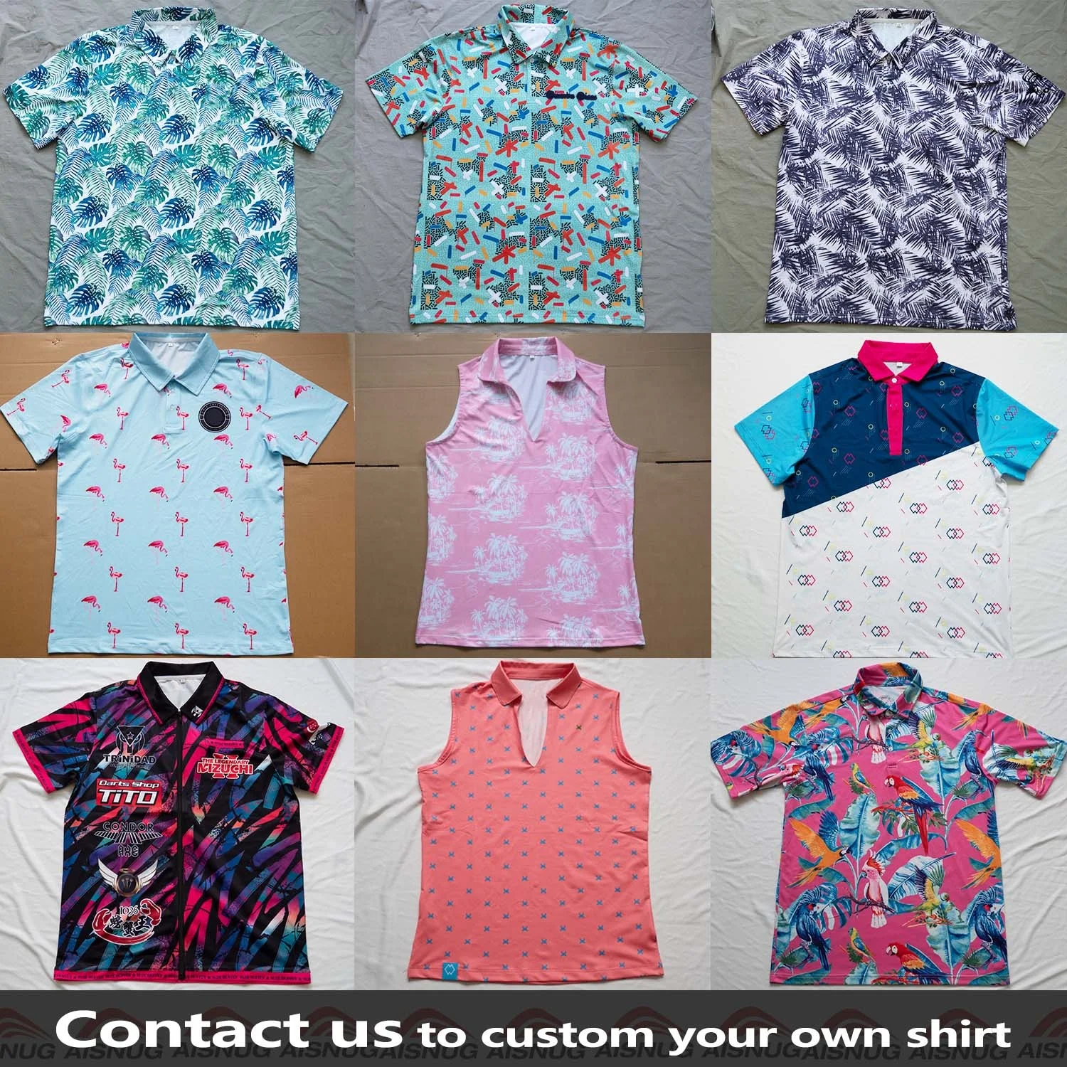 Custom Design Pattern Print Classic Fit Four Way Stretch Moisture Wicking Sun Protection Golf Wear Performance Polo Shirt