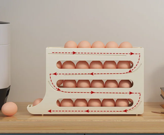 Refrigerator Egg Storage Box Rolling Kitchen Container Capacity Refrigerator Eggs Storage Container Dispenser
