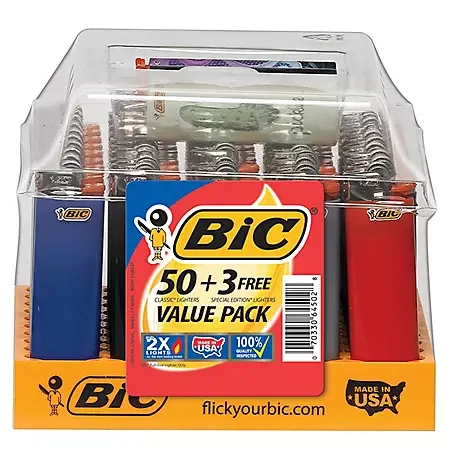 Plastic Gas Flint Lighters in Stock Wholesale 53 Counts Tray Big BIC Lighters J26 Maxi