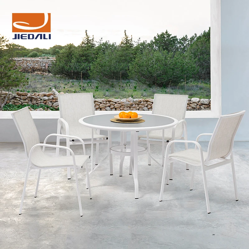 
Economical Small Round Outdoor Sectional Sling Chairs Set With Dining table 