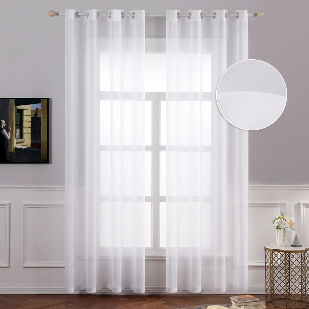 Wholesale elegant muslin yarn gauze white window curtains transparent sheer curtains for the living room