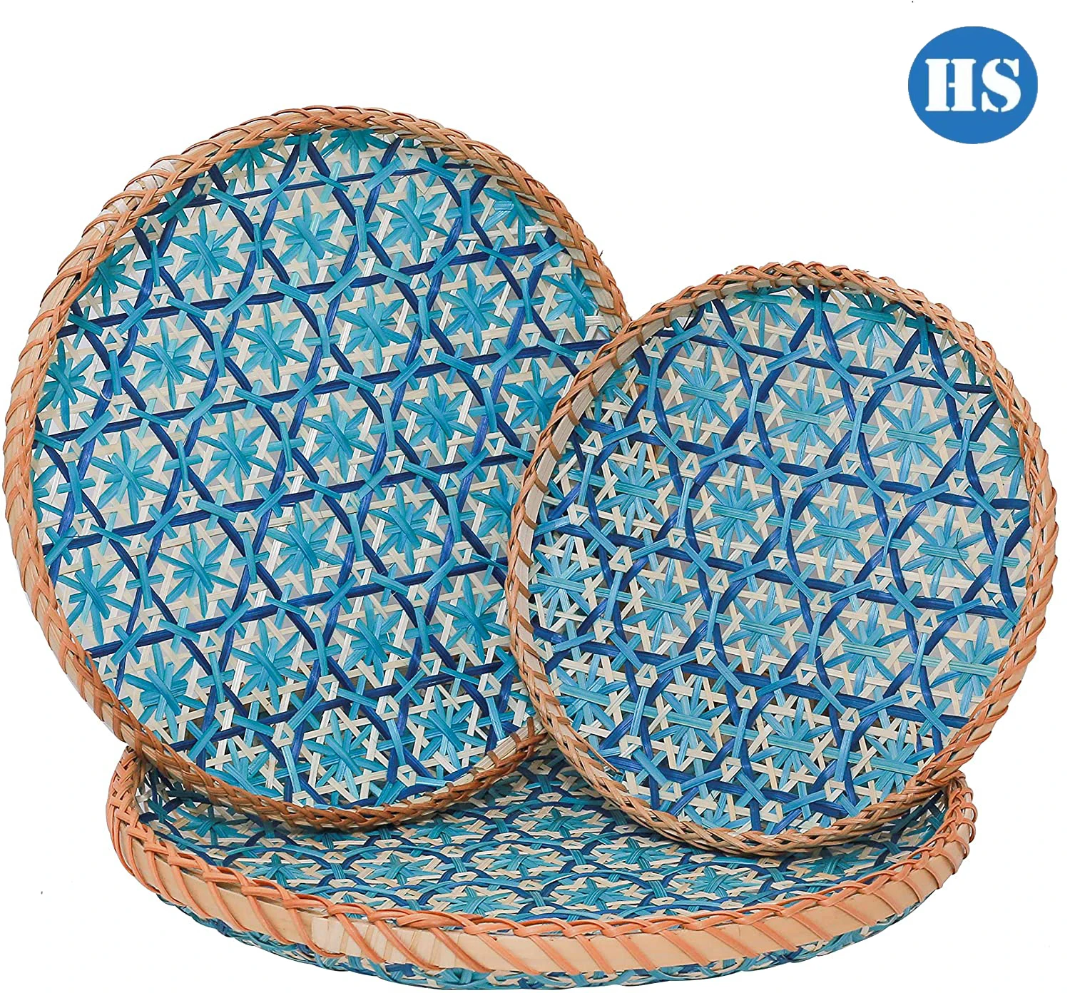 Eco-friendly Round Handwoven Bamboo Wicker Storage Baskets Fruit Vegetable Set 3 Handicraft Wall Decor Serving Basket Tray