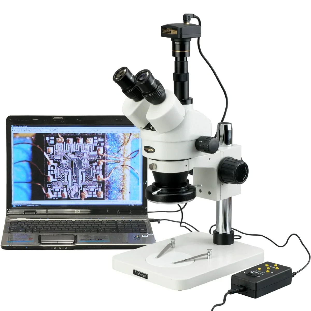 AmScope 3.5X-90X Zoom Stereo Microscope w 4-Zone 144-LED Light + 10MP Digital USB Camera