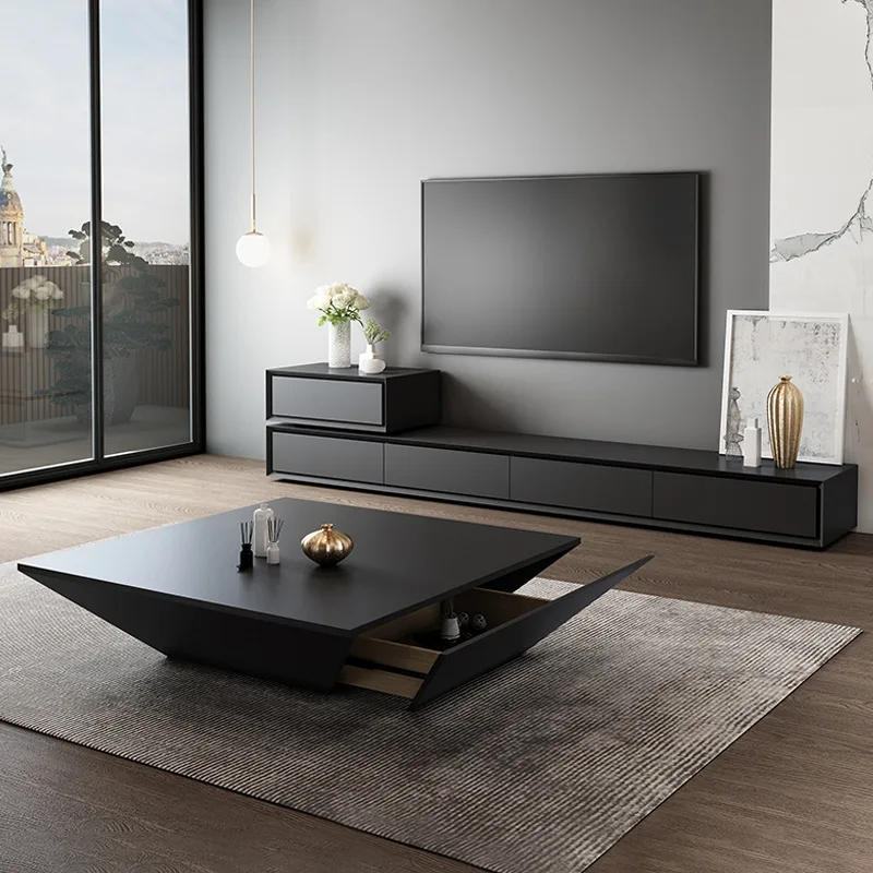 Square Coffee Table Tv Cabinet Combination Living Room Modern Tv Stand With Drawer Tea Table Match