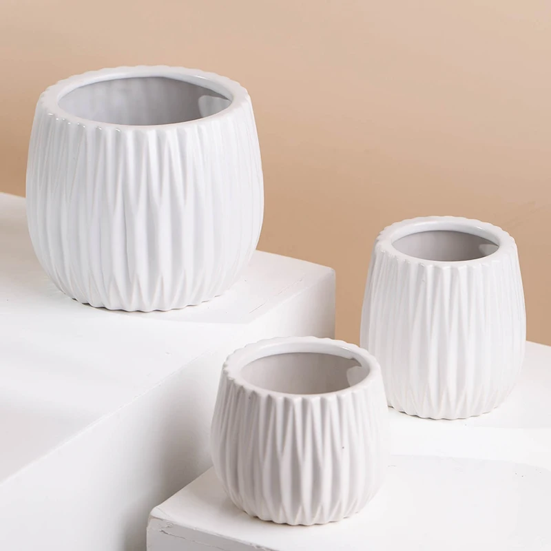 Nordic Style Diamond Pattern Maceta Home Decoration White Oval Poecelian Plant Pot Indoor Garden Plants Ceramic Flower Pot
