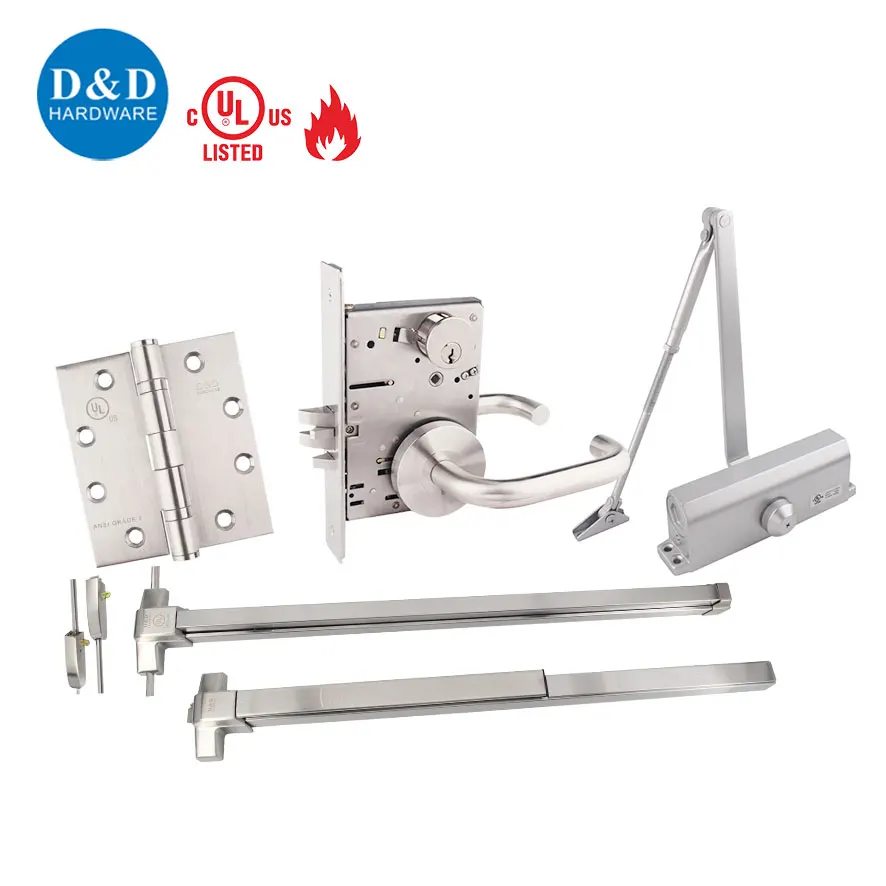 UL Listed UL 10C Fire Rated 3 Hours Panic Bar Door Hinge Closer Lock Set Architectural Hardware