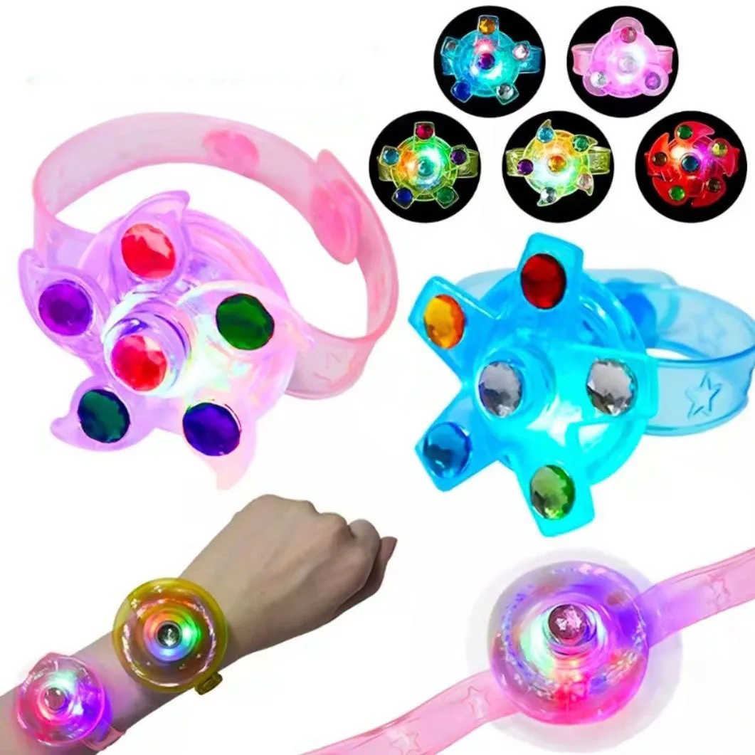 Amazon hot sale  fidget toys flashing light up Bracelet snap band Spin Gyro watch for kids gift
