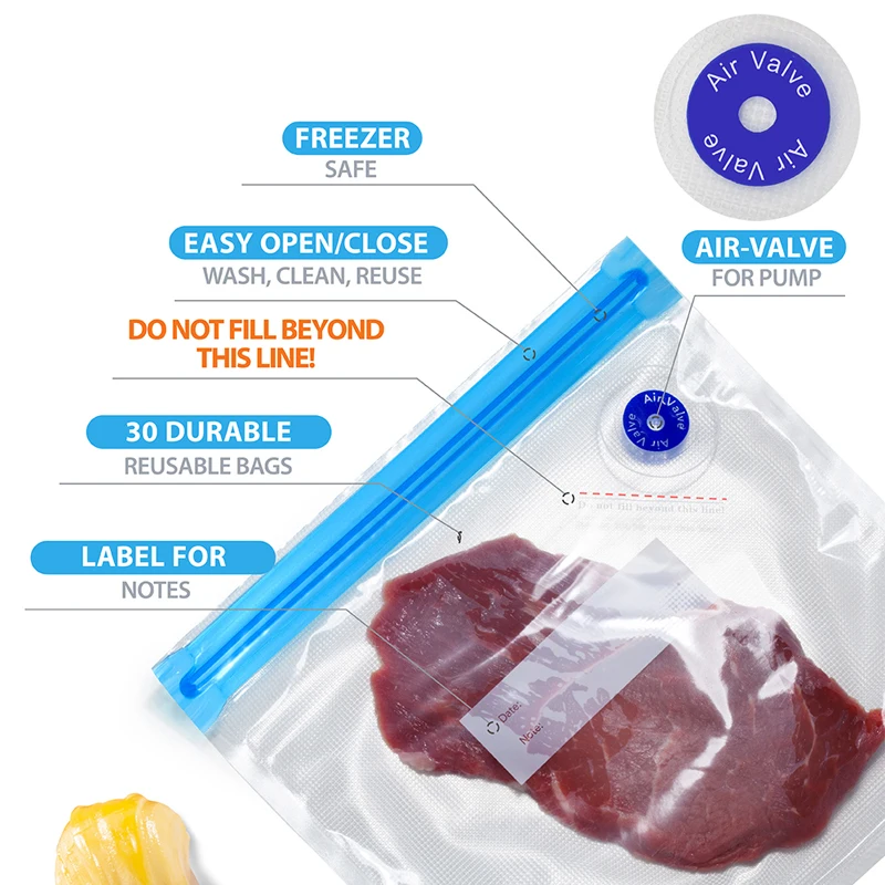 Sous Vide Reusable Bags Vacuum Plastic Bag For Freezer Airtight Food Storage Vacuum Seal Bags With Electric Pump