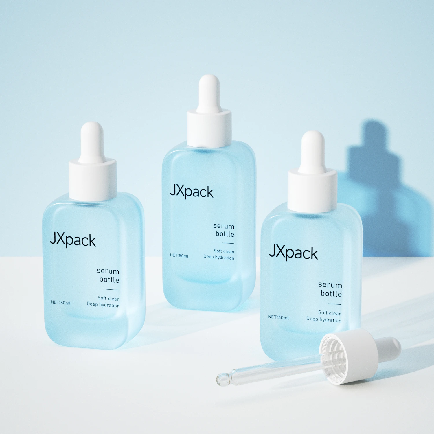 Customized logo luxury glass skincare packaging 30ml 50ml 1oz  frosted thick bottom flat face serum essential oil dropper bottle