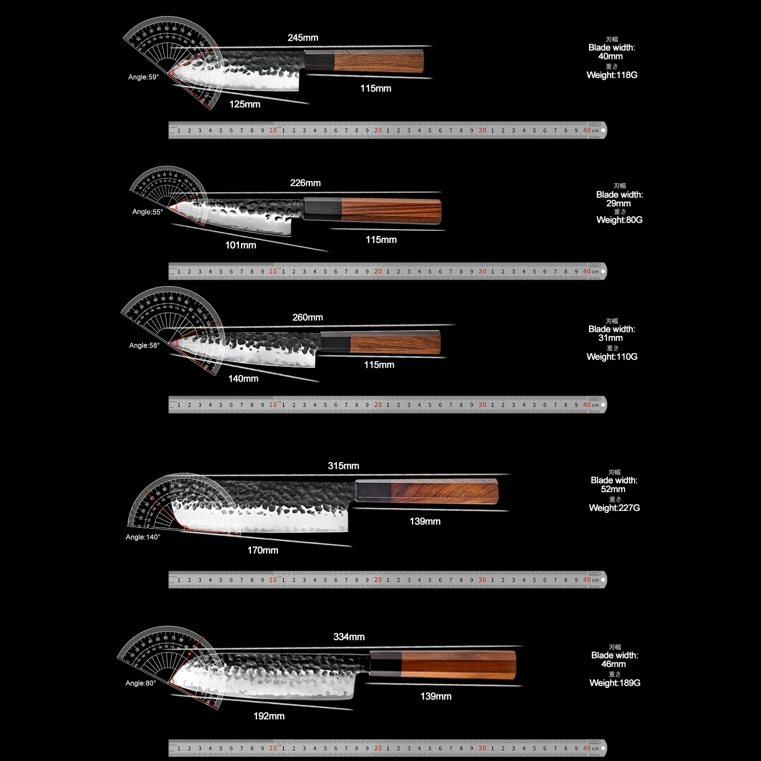 Japanese Aus10 Steel Kitchen Chef Knife Set Sharp High Quality Chef Knife Sets for Kitchen Cutting with Mkuruti Wood Handle