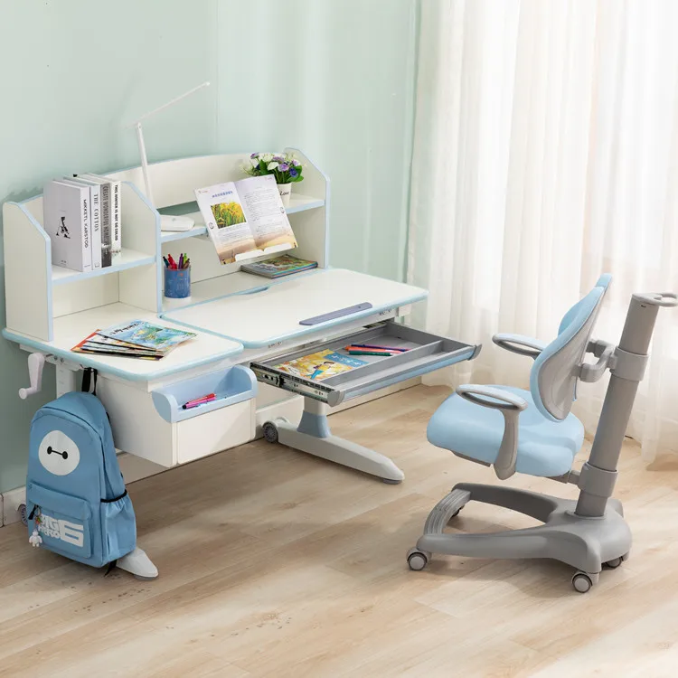 Ergonomic Multi Function Wood Adjustable Kids Study Desk Drafting Table and Computer Station with Book Shelf and Hutch