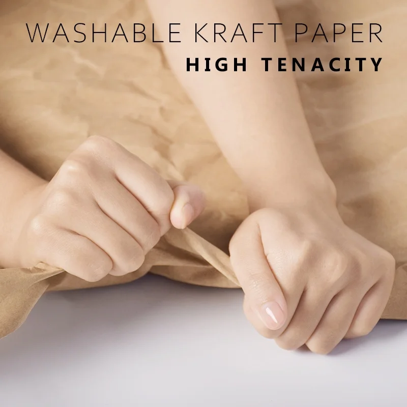 ZHICAI Eco-Friendly F S C Washable Brown Kraft Paper Fabric Washable Jacron Craft Paper Leather Material for Bag Jeans Labels