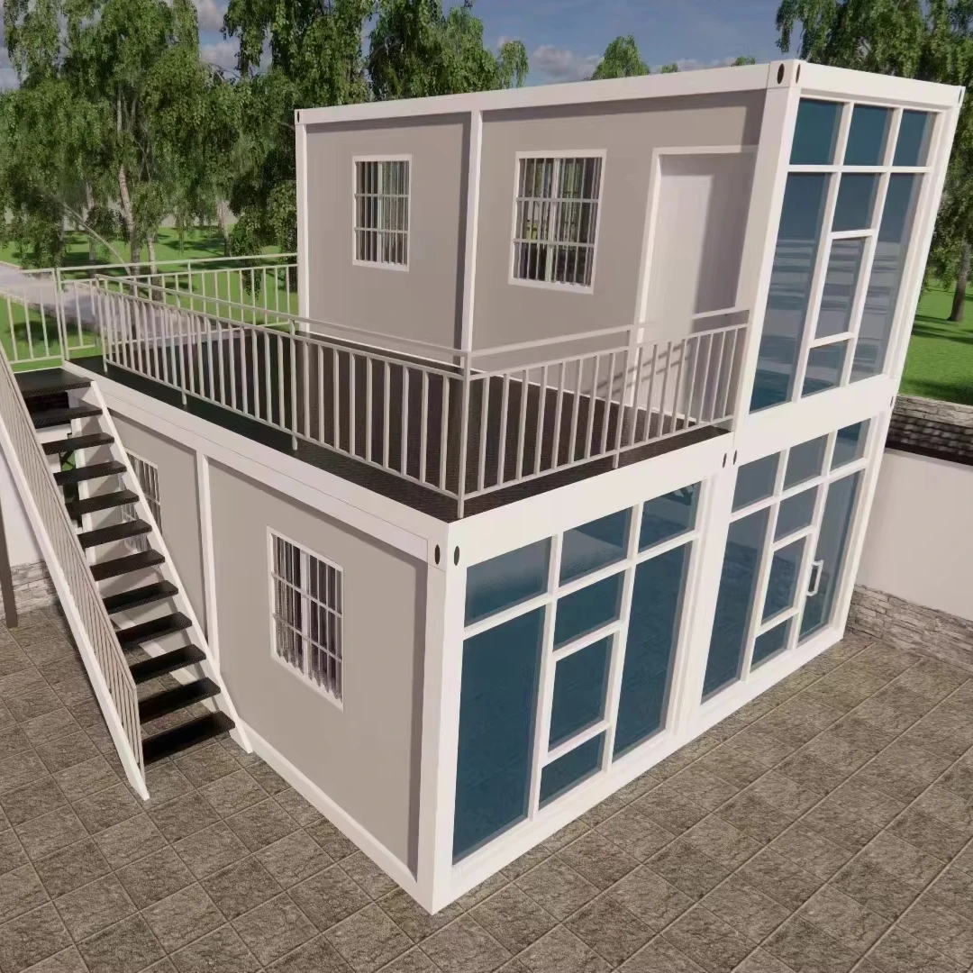 6x6m 2-Story Modular Prefab Steel Container House Flat Pack Detachable Office Bedroom Villa Bathroom Kiosk Made Sandwich Panel