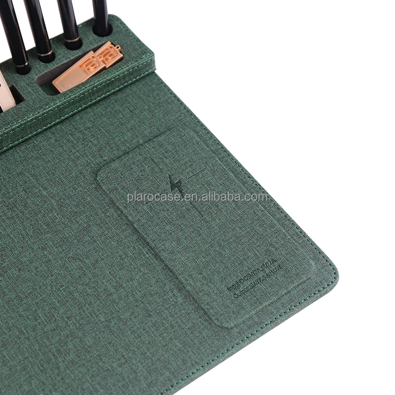 Custom PU Leather Wireless Charging Mouse Pad with USB Hub Pen Phone Holder