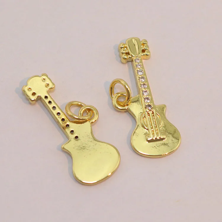 CZ8859 Mini Little 18k gold plated cubic zirconia micro cz pave Guitarist guitar Rose Flower with marquise cz leaf charm Pendant