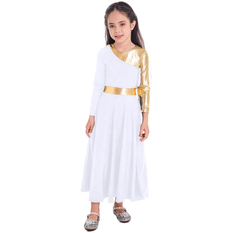 4-14 Stage Dance Performance Wear White Lyrical Ballroom Line Dancing Costumes Dresses China Kids Girls Dance Dress