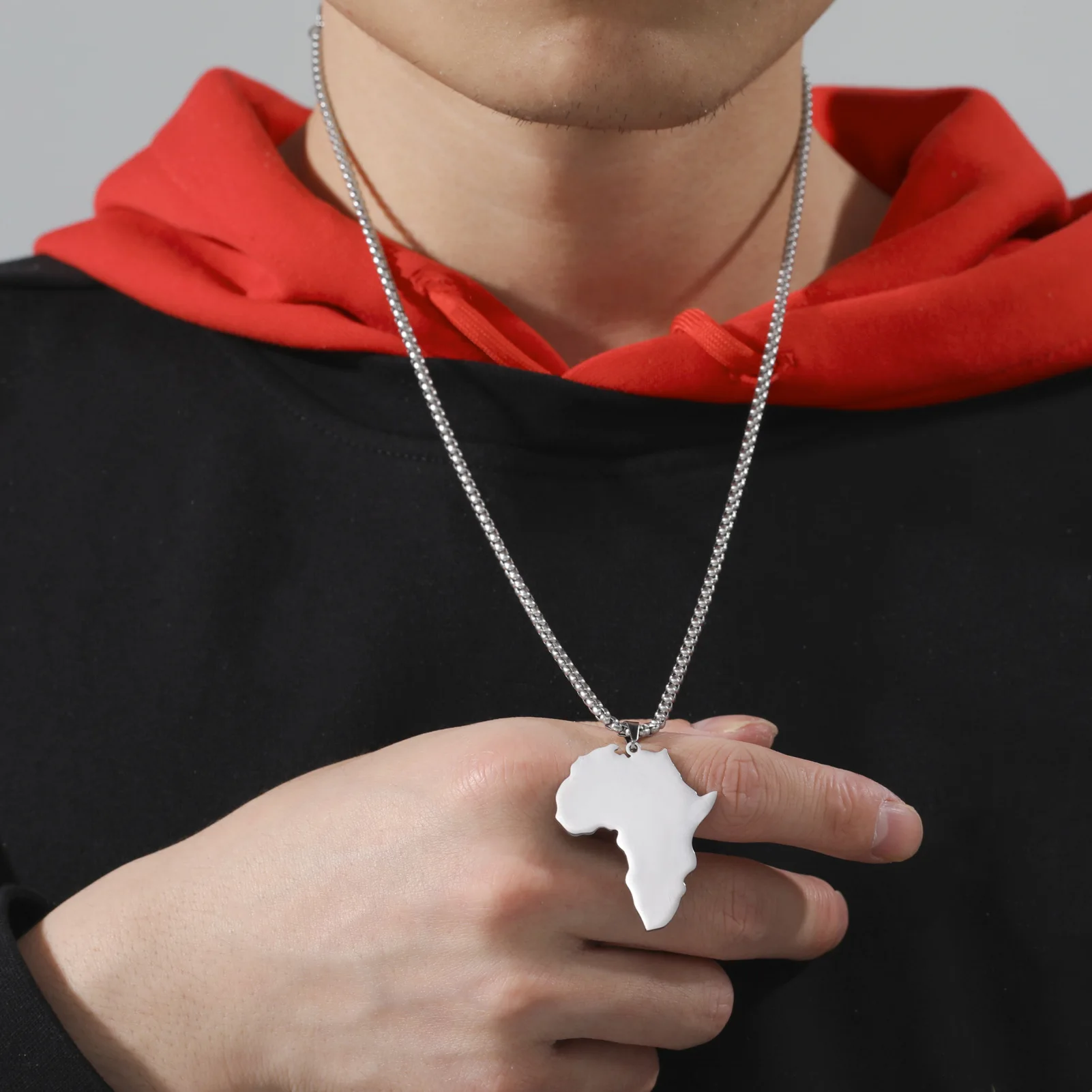 Africa Motherland Memory Jewelry Stainless Steel Cutting Shape Hip Hop Africa Map Pendant Necklace For Men