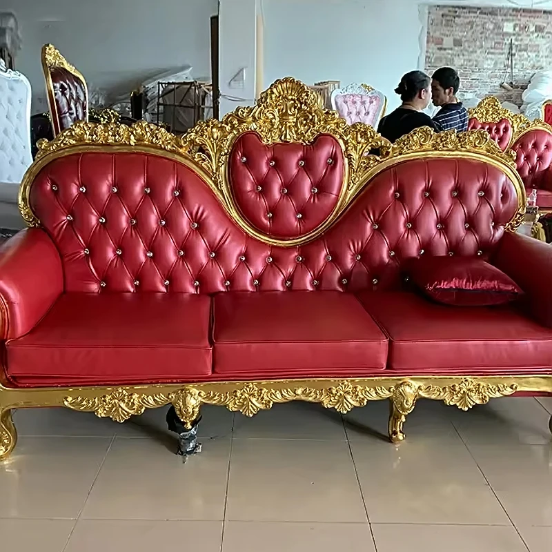 Factory Hot Sale Product Long Bench High Back Royal King Gold Frame Throne Sofa Chairs Price Favorable Luxury Style