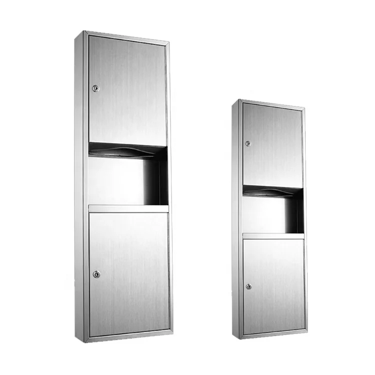 Wall Mounted Built in Stainless Steel Tissue Box Holder Paper Dispenser with Trash Bin Stainless Steel Square