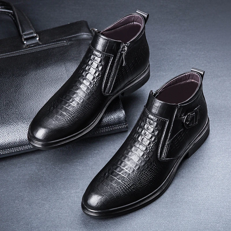 8660 high quality winter genuine leather shoes for men black chelsea boots ankle boots