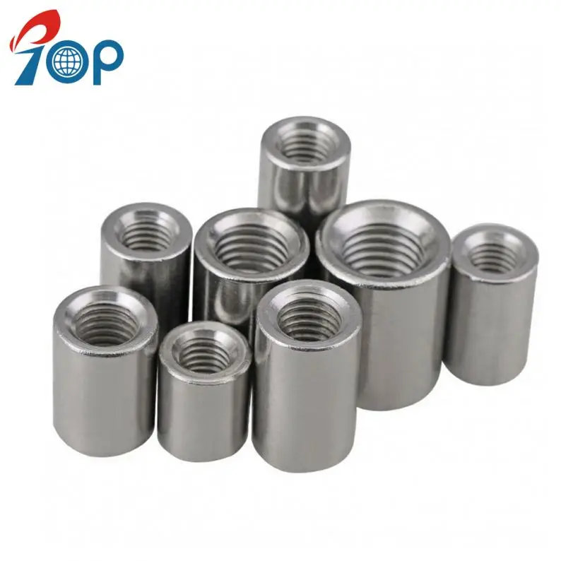 
TOP Round Connector SS304 Threaded Sleeve Bar Stud Rod Coupling Nut 