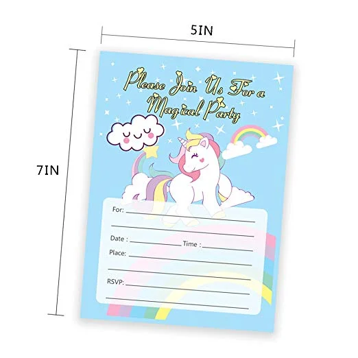 Unicorn Birthday Invitation Cards Envelopes Party Supplies Paper Wedding Card Design for Baby Shower Kids Party Event