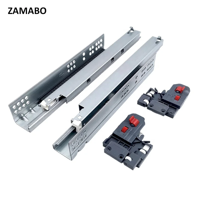 3D 2D Steel Push Open Furniture Drawer Bottom Rail Ball Bearing Hidden Slide Drawer Channel Under Mount Soft Close Drawer Slide