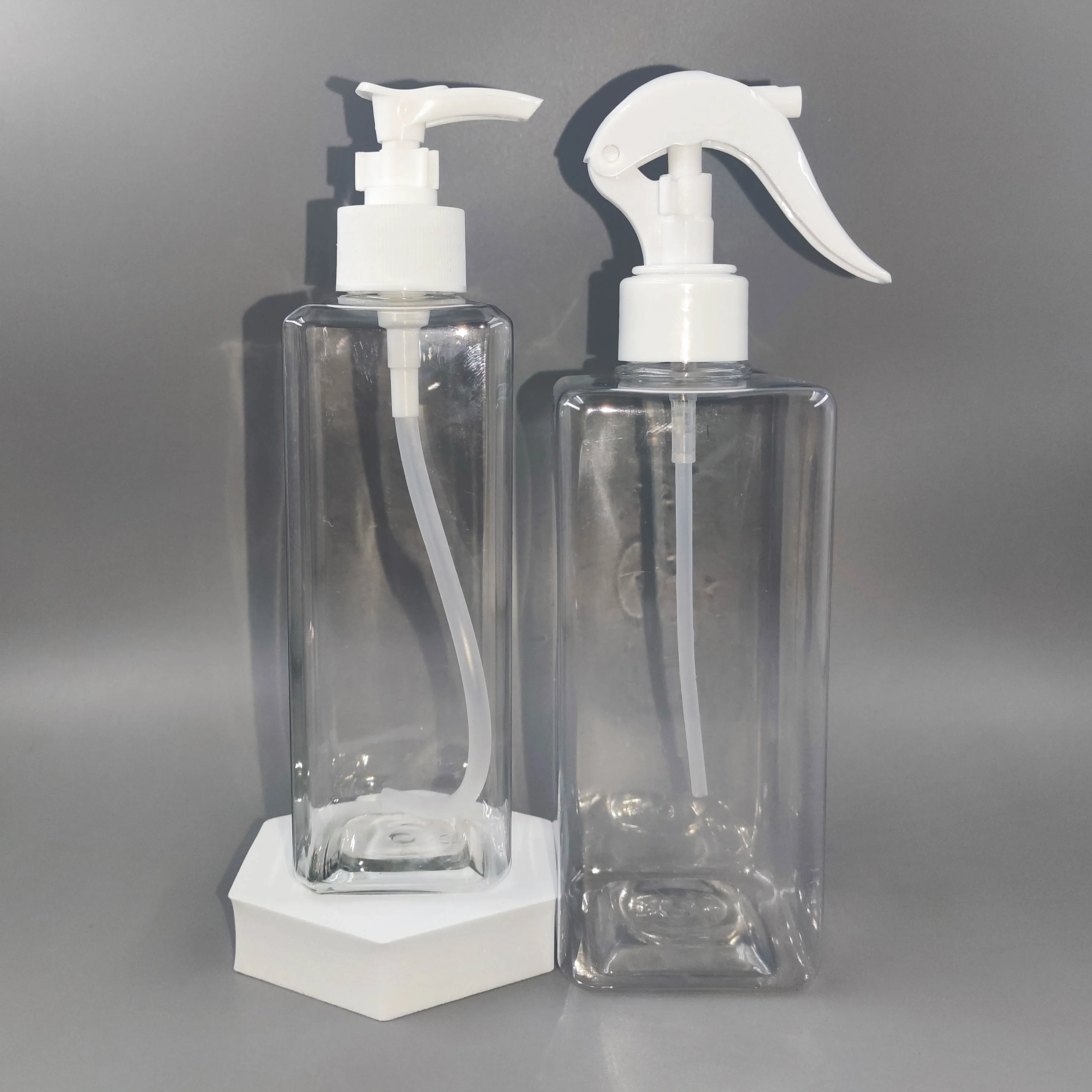 Empty custom color 500ml square transparent  body lotion liquid soap shampoo dispenser PET plastic bottles suppliers