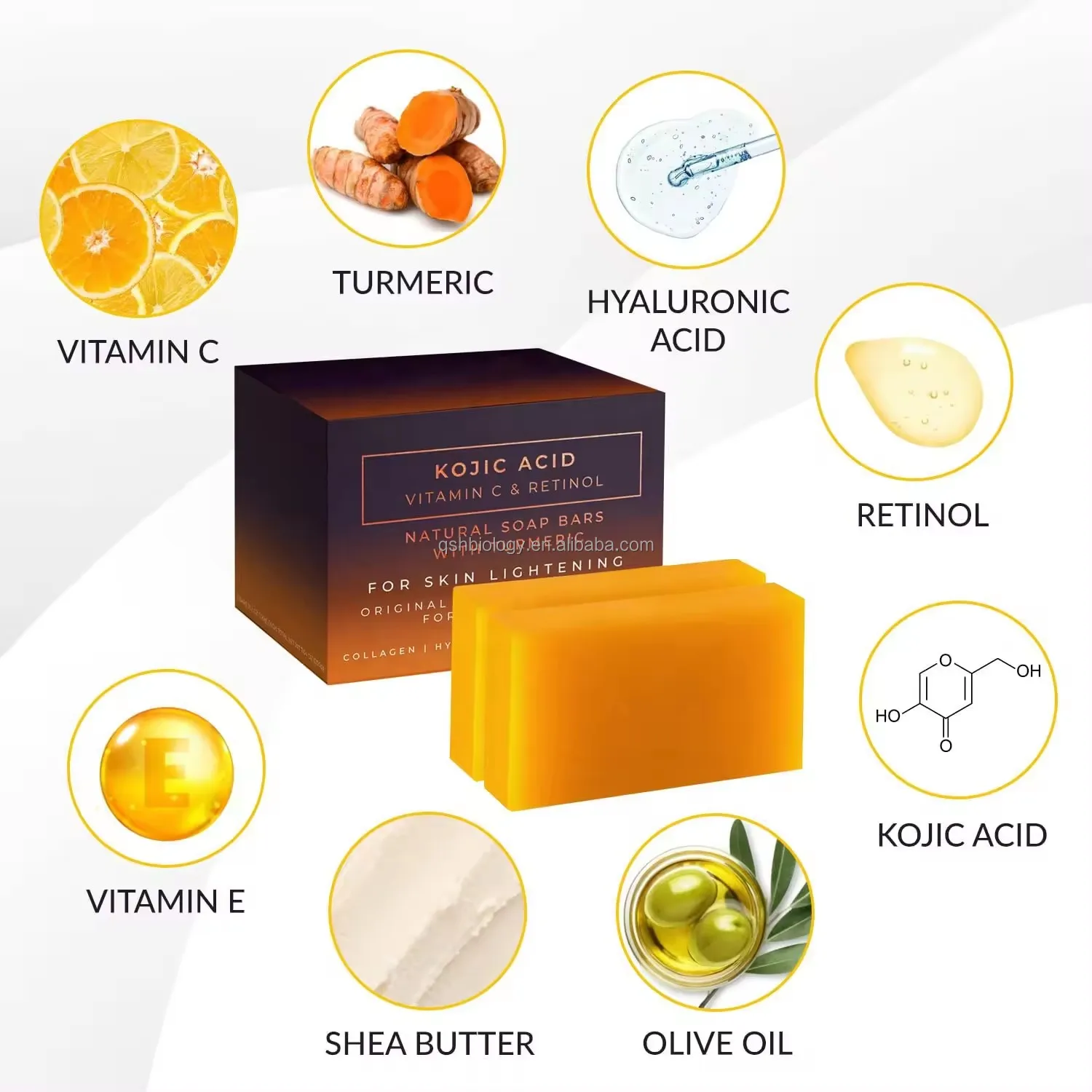 Private Label Wholesale Kojic Acid Soap Original Dark Spot Remover Nature Lemon Honey Kojic Acid Skin Whitening turmeric Soap