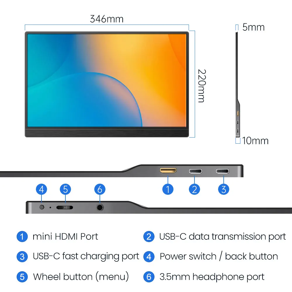 Портативный монитор-15 0 'FHD 1080P HD портативный монитор для ноутбука USB-C мониторов разные настройки цветопередачи монитора Уход за глазами экран ПК чехол