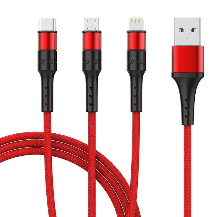 Mobile Phone Charging 3 In 1 Micro Usb Type C Cable Data Charger Cable